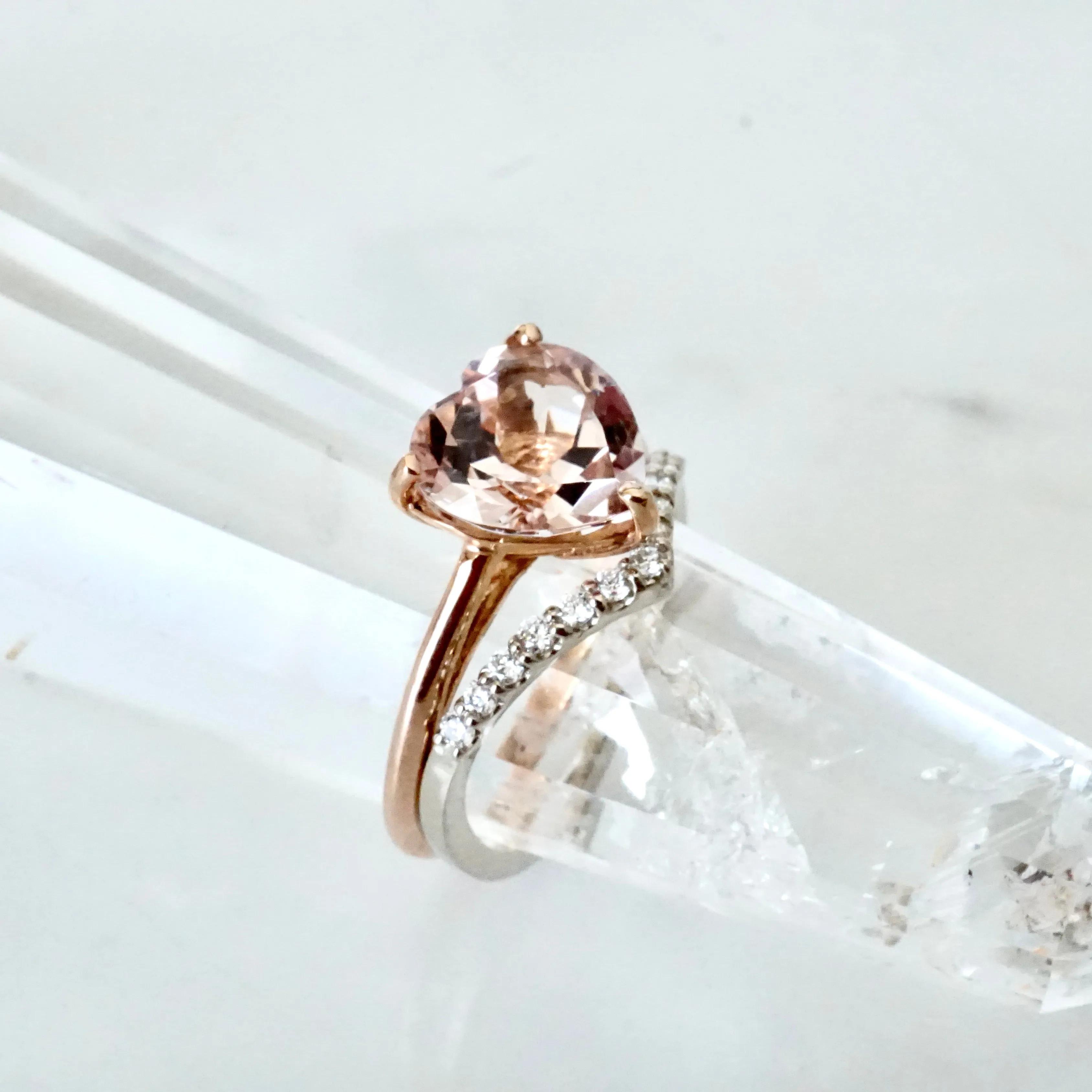 Heart Morganite Engagement Ring Rose Gold - Heart Shape Morganite Ring -