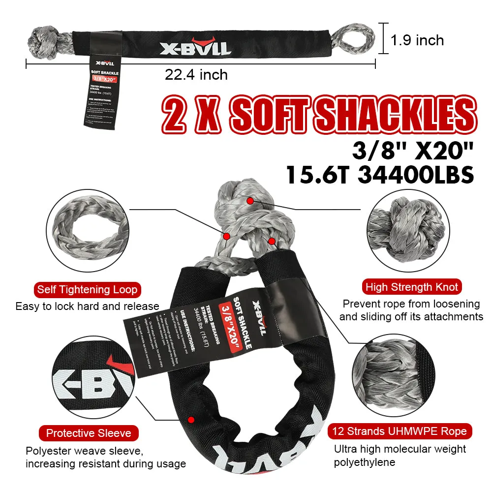 Heavy-Duty 7/8"x30' Recovery Rope Kit   Soft Shackles