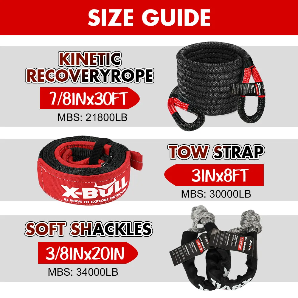 Heavy-Duty 7/8"x30' Recovery Rope Kit   Soft Shackles