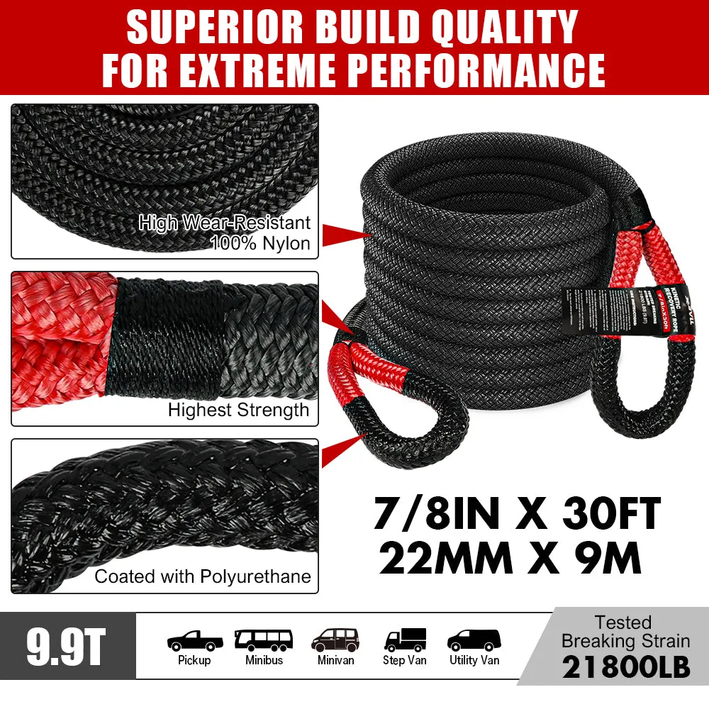 Heavy-Duty 7/8"x30' Recovery Rope Kit   Soft Shackles