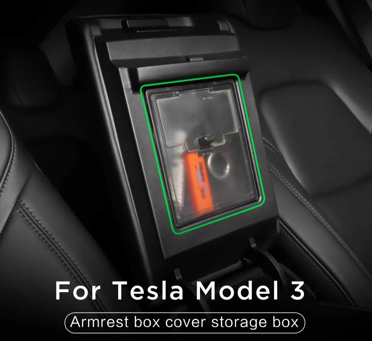 Hidden Transparent Armrest Storage Box for Tesla Model 3