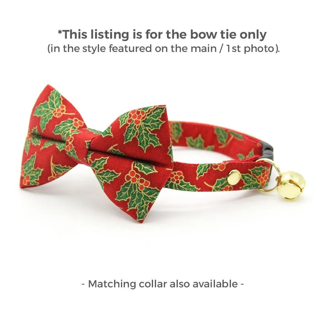 Holiday Cat Bow Tie - "Crimson Berry" - Christmas Red Holly Bow Tie for Cat / Berries / Cat   Small Dog Bowtie