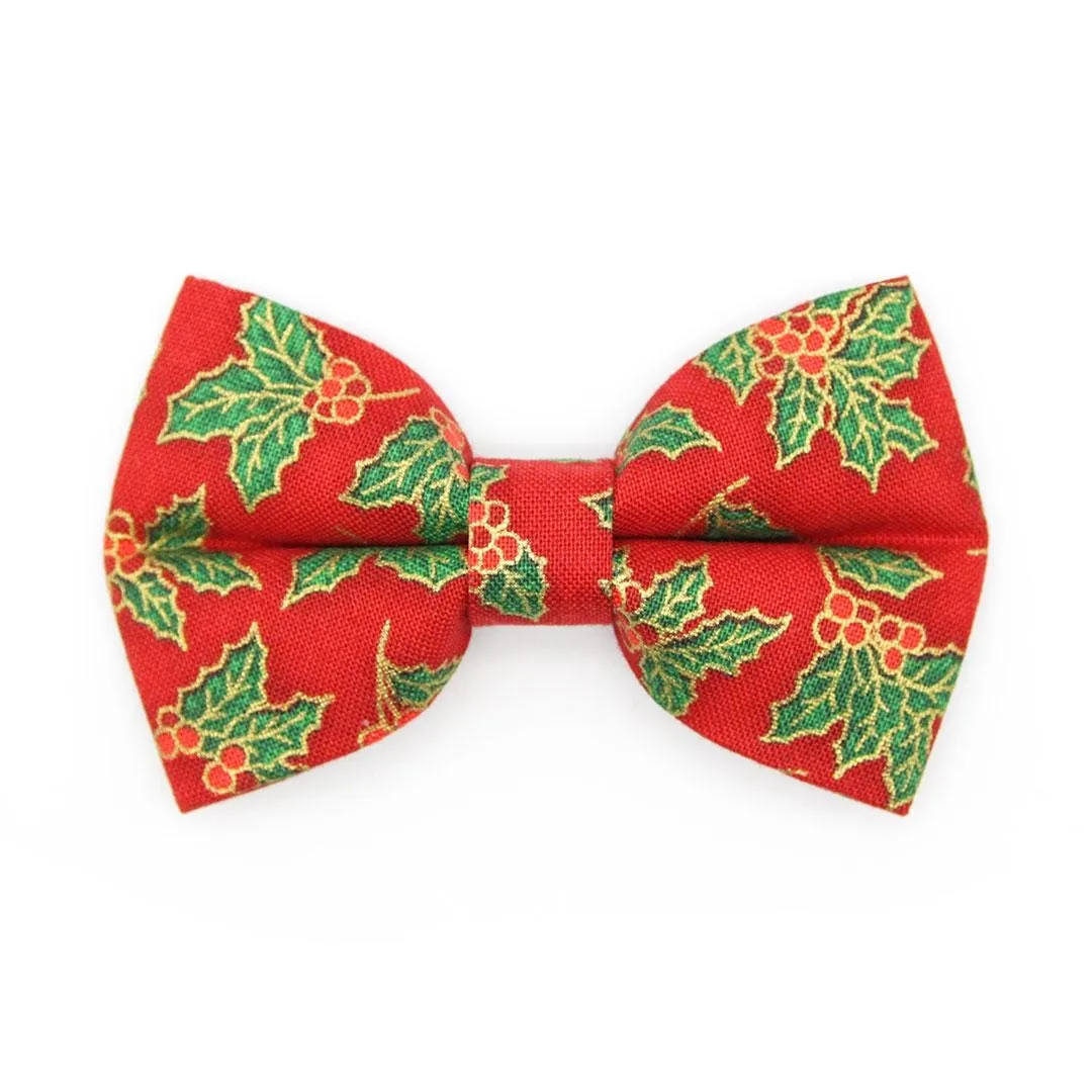 Holiday Cat Bow Tie - "Crimson Berry" - Christmas Red Holly Bow Tie for Cat / Berries / Cat   Small Dog Bowtie