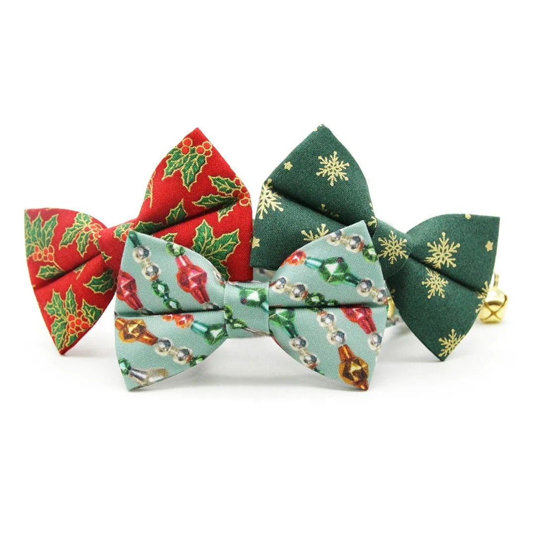 Holiday Cat Bow Tie - "Crimson Berry" - Christmas Red Holly Bow Tie for Cat / Berries / Cat   Small Dog Bowtie