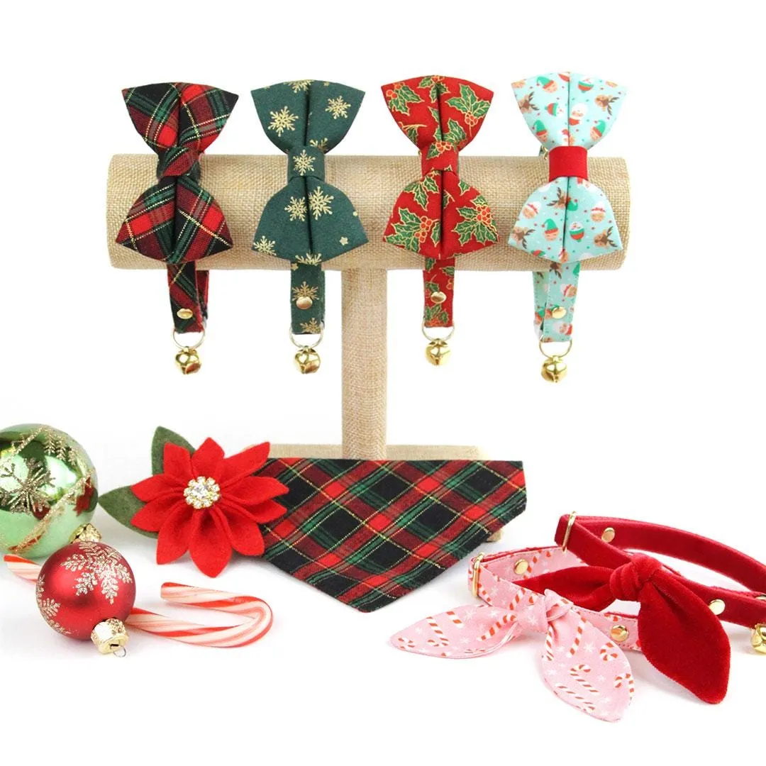 Holiday Cat Bow Tie - "Crimson Berry" - Christmas Red Holly Bow Tie for Cat / Berries / Cat   Small Dog Bowtie