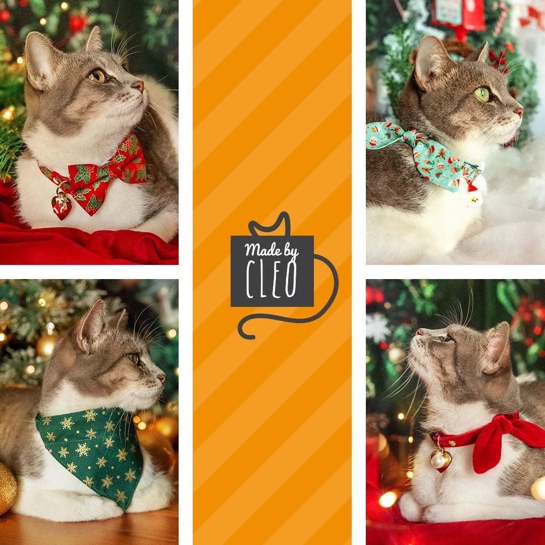 Holiday Cat Bow Tie - "Crimson Berry" - Christmas Red Holly Bow Tie for Cat / Berries / Cat   Small Dog Bowtie