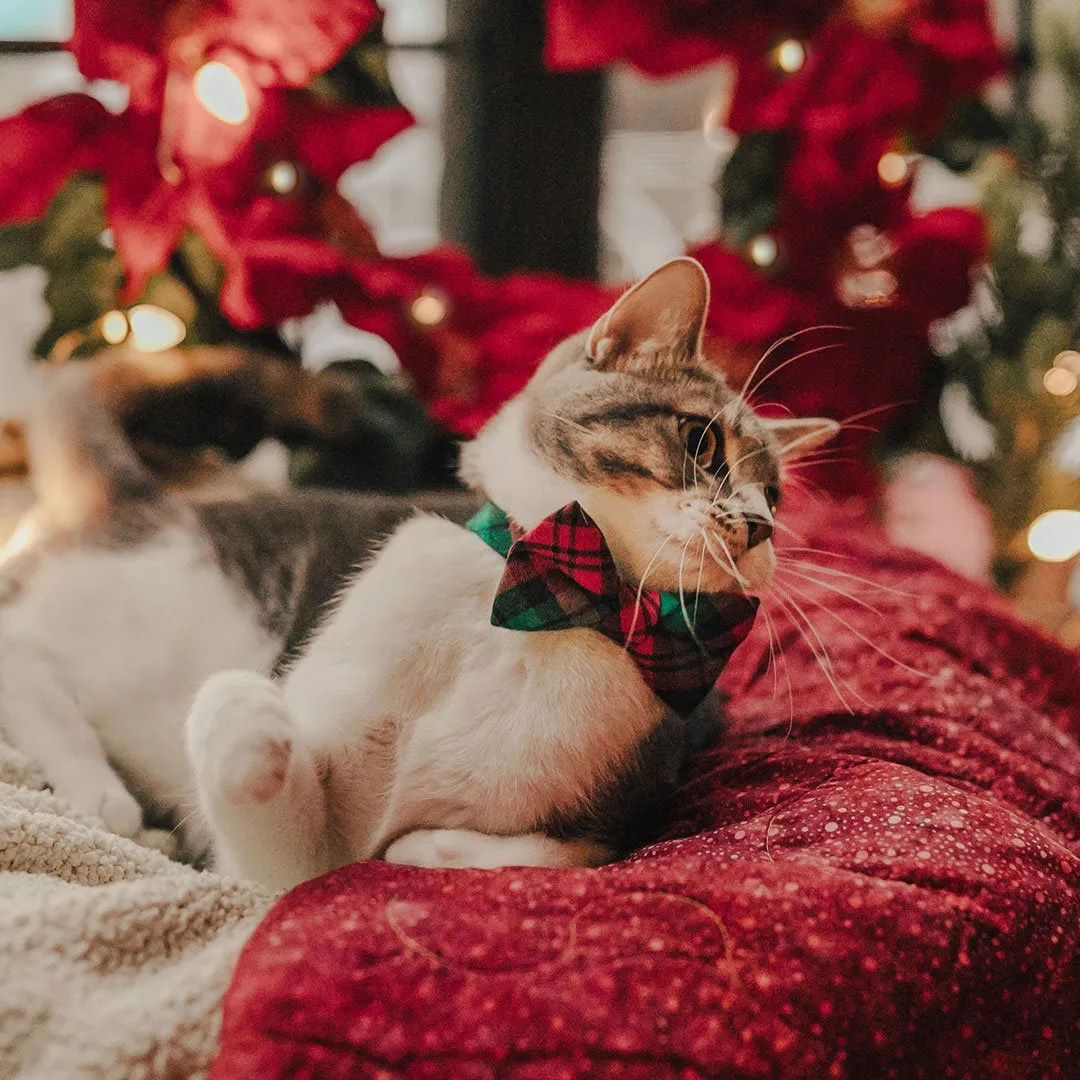 Holiday Pet Bow Tie - "Fireside" - Red & Green Plaid Bowtie for Pet Collar / Christmas / For Cats   Small Dogs / Removable (One Size)