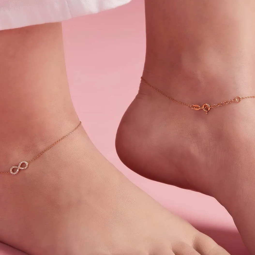 Infinity Rose Gold Plated CZ 925 Sterling Silver Anklet