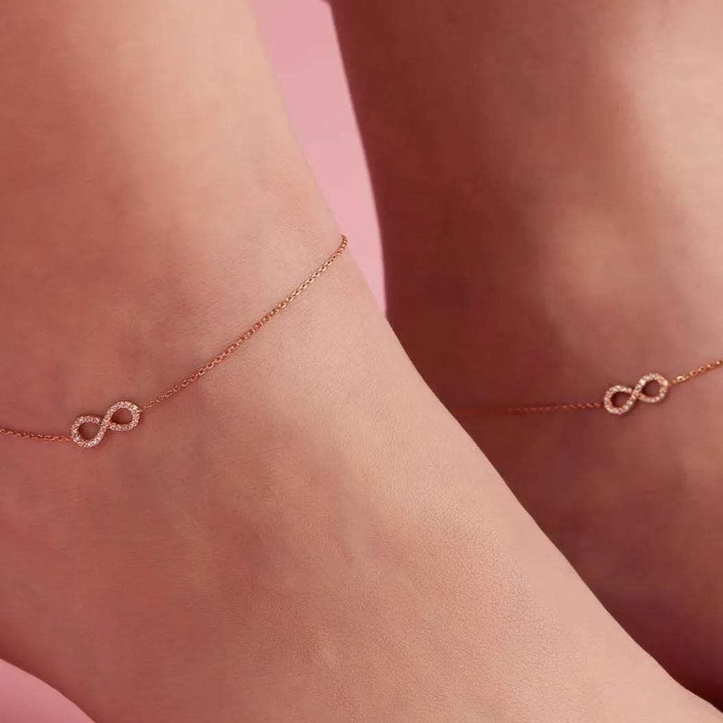 Infinity Rose Gold Plated CZ 925 Sterling Silver Anklet