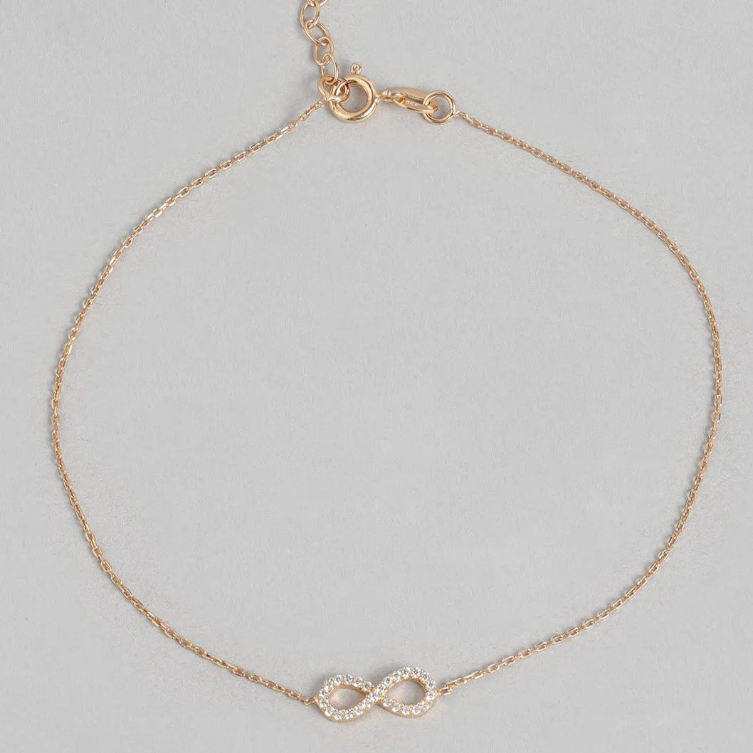 Infinity Rose Gold Plated CZ 925 Sterling Silver Anklet