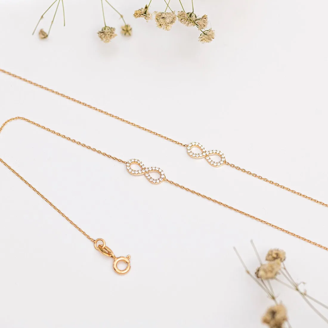 Infinity Rose Gold Plated CZ 925 Sterling Silver Anklet