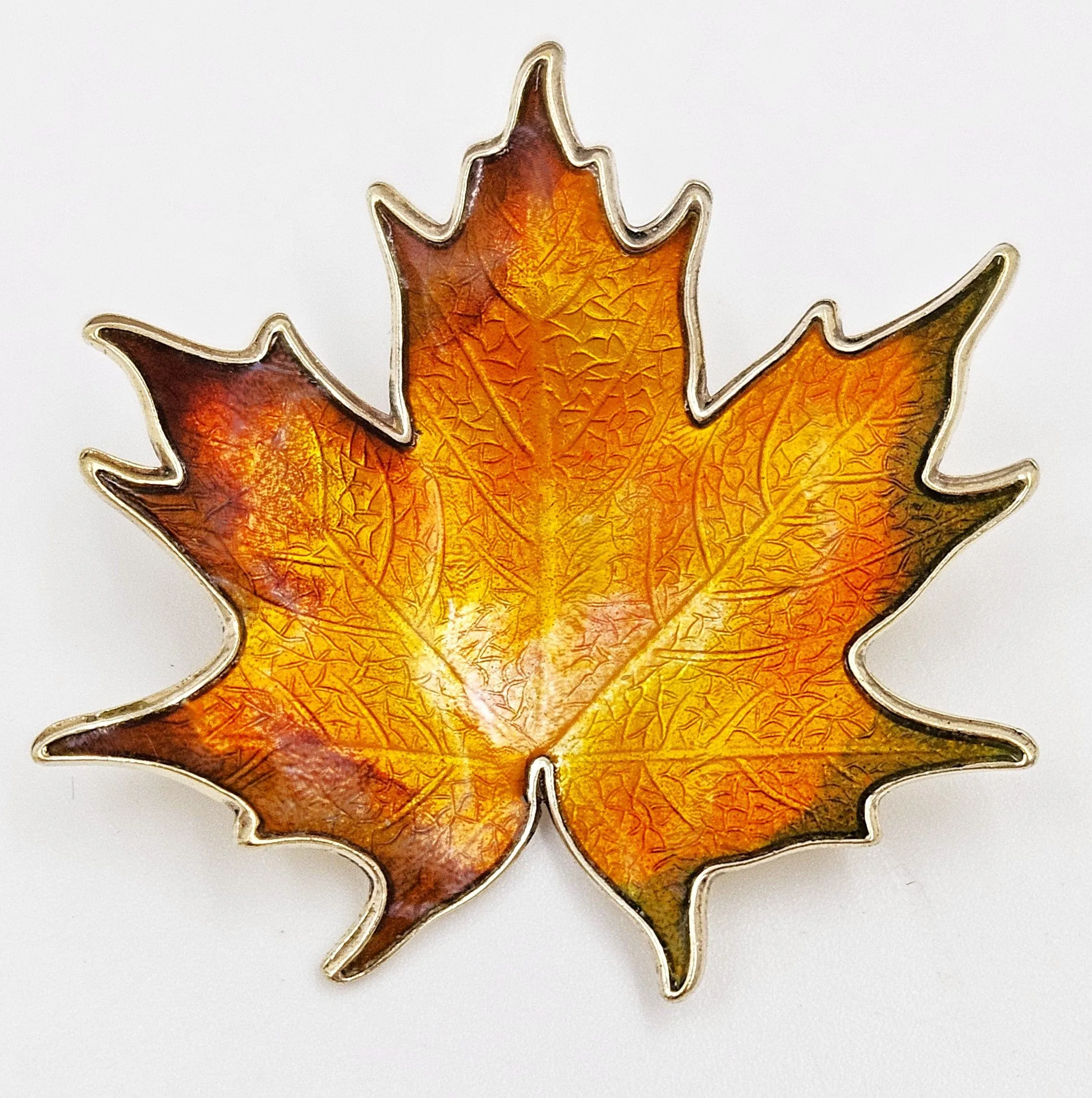 Jens E Jensen Hroar Prydz Norway Sterling Enamel Maple Leaf Brooch 1920s