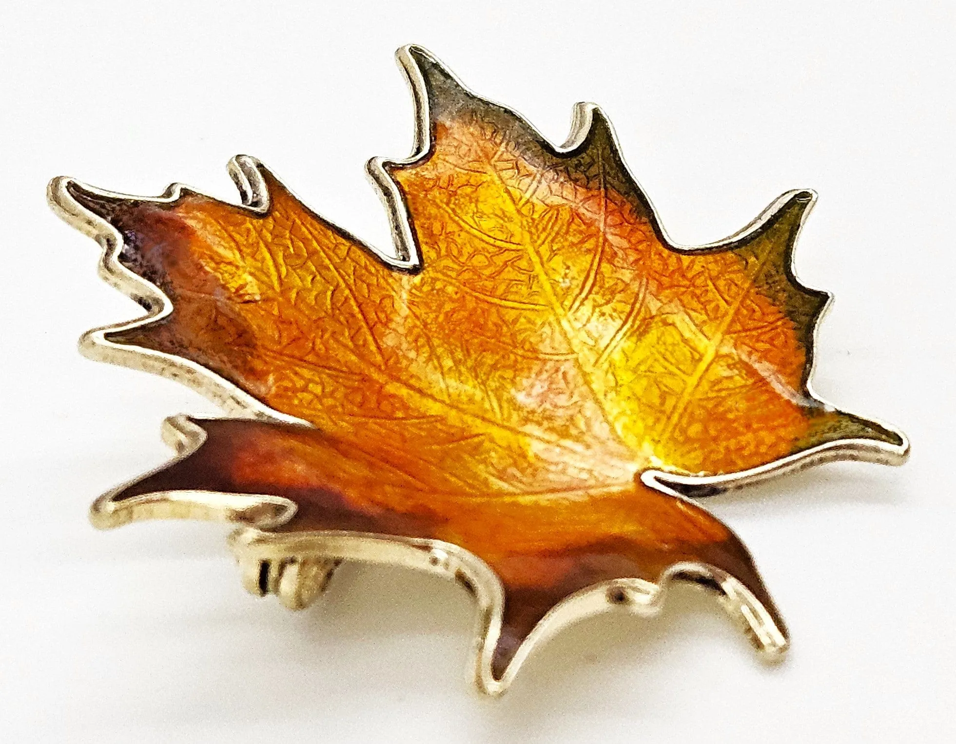 Jens E Jensen Hroar Prydz Norway Sterling Enamel Maple Leaf Brooch 1920s