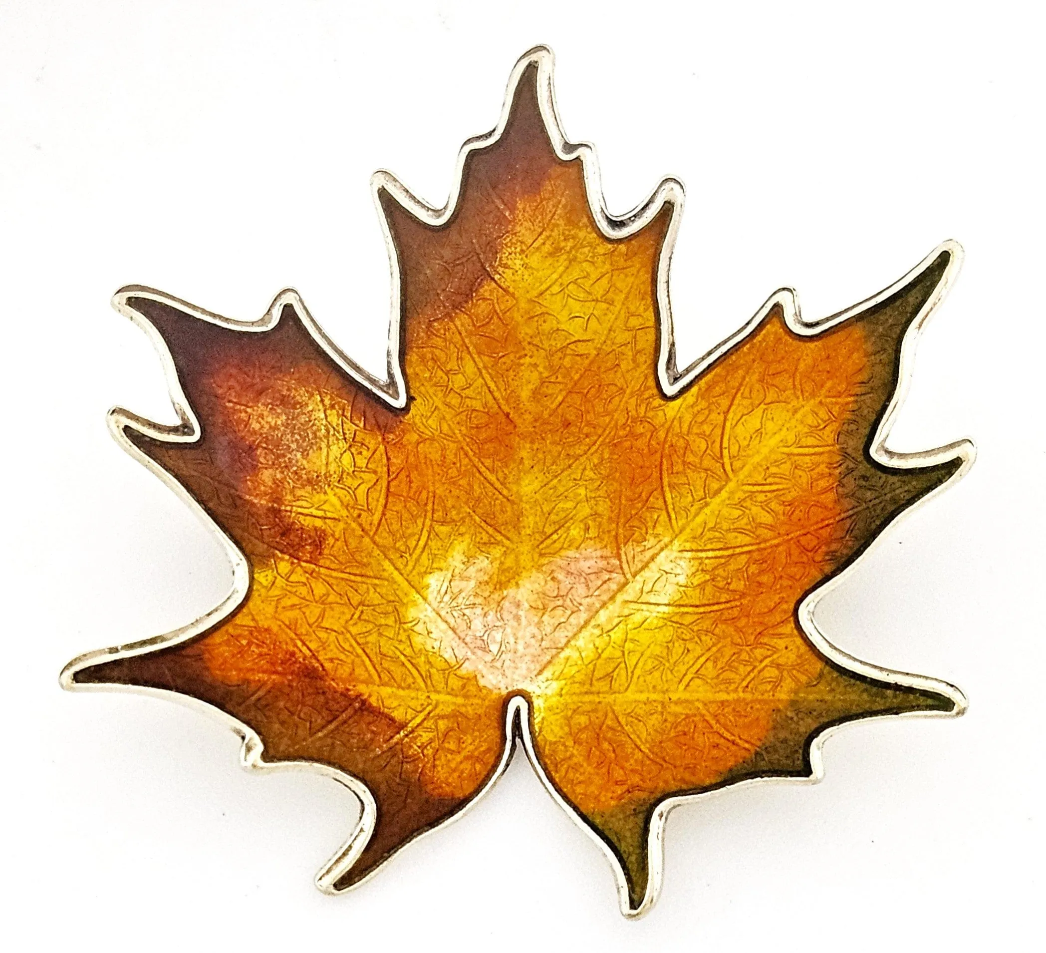 Jens E Jensen Hroar Prydz Norway Sterling Enamel Maple Leaf Brooch 1920s