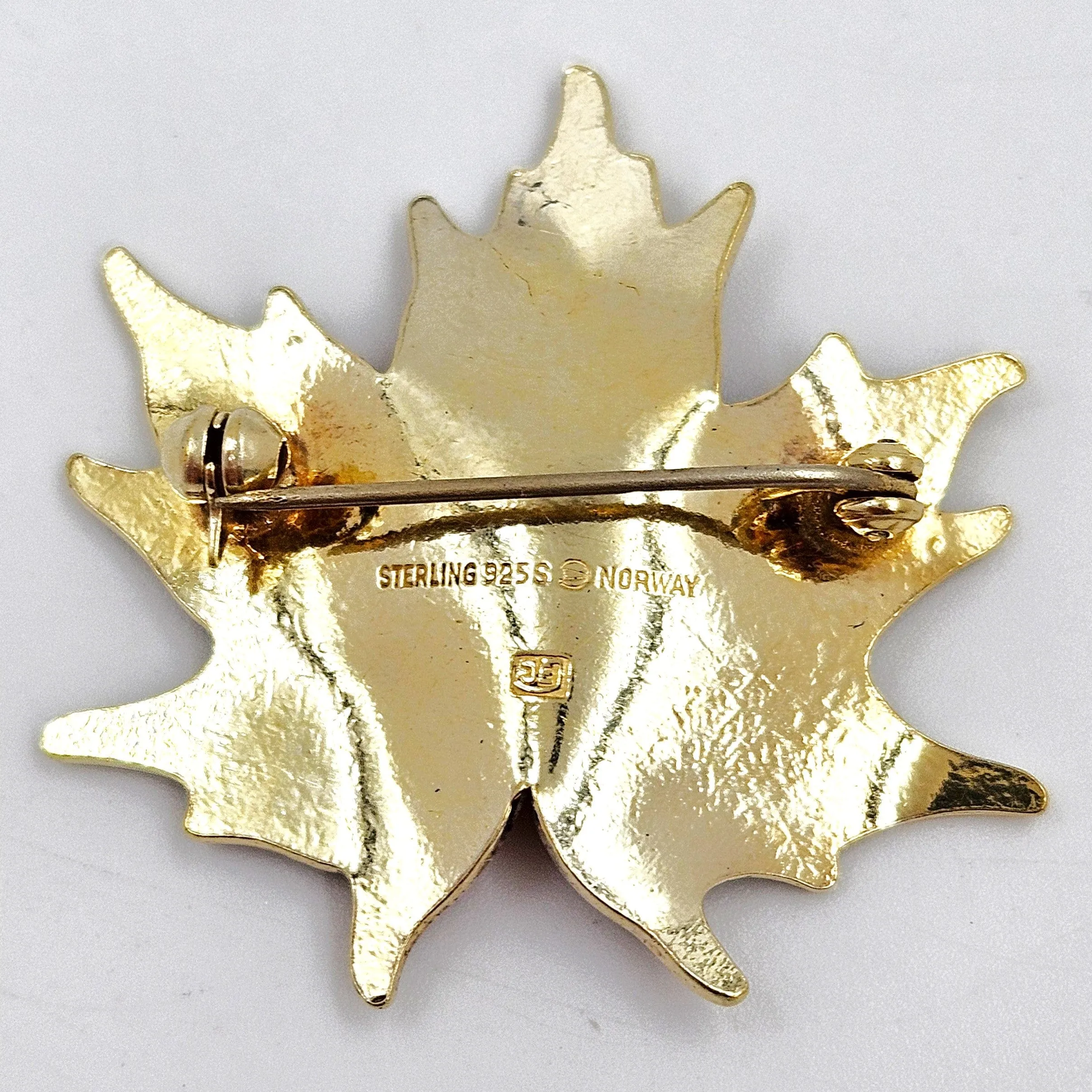 Jens E Jensen Hroar Prydz Norway Sterling Enamel Maple Leaf Brooch 1920s