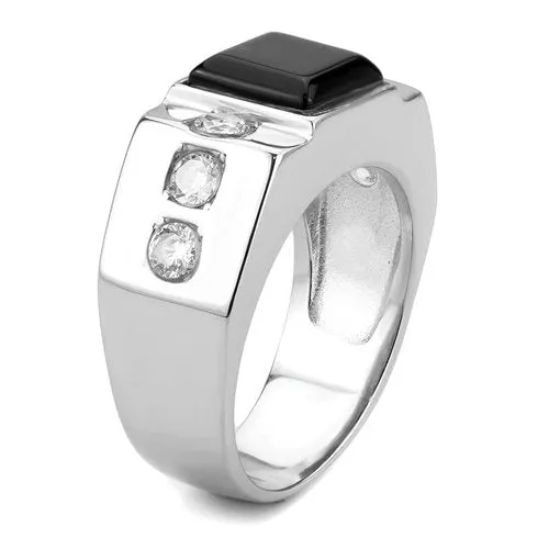 Jewellery Kingdom Cubic Zirconia Signet Pinky Stainless Steel Square Jet Smart Classy Mens Ring