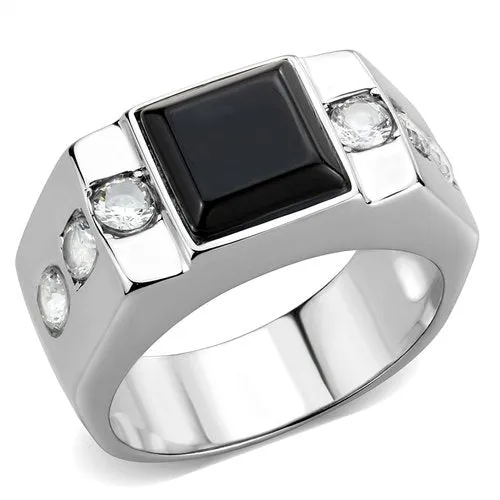 Jewellery Kingdom Cubic Zirconia Signet Pinky Stainless Steel Square Jet Smart Classy Mens Ring