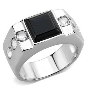 Jewellery Kingdom Cubic Zirconia Signet Pinky Stainless Steel Square Jet Smart Classy Mens Ring