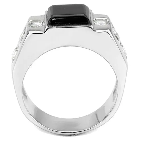 Jewellery Kingdom Cubic Zirconia Signet Pinky Stainless Steel Square Jet Smart Classy Mens Ring