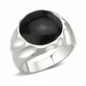 Jewellery Kingdom Mens Black Signet Pinky Epoxy Jet Stainless Steel Smart Silver Ring