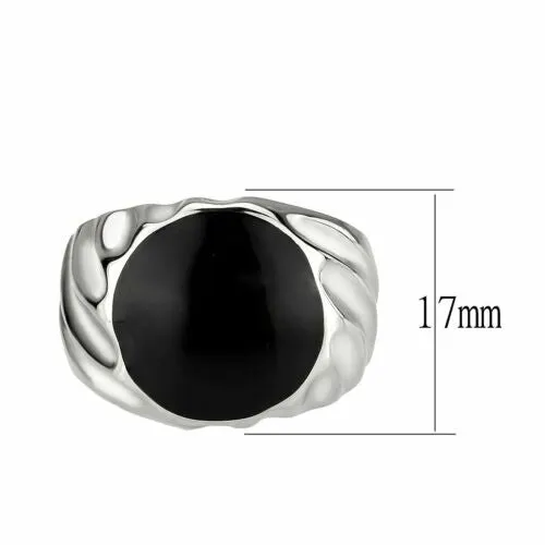 Jewellery Kingdom Mens Black Signet Pinky Epoxy Jet Stainless Steel Smart Silver Ring