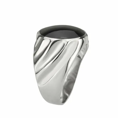 Jewellery Kingdom Mens Black Signet Pinky Epoxy Jet Stainless Steel Smart Silver Ring