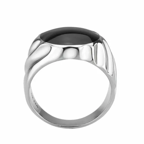 Jewellery Kingdom Mens Black Signet Pinky Epoxy Jet Stainless Steel Smart Silver Ring