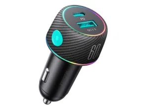 JOYROOM JR-CCN01 60W USB USB-C / Type-C Multi-color Car Charger with Light Button