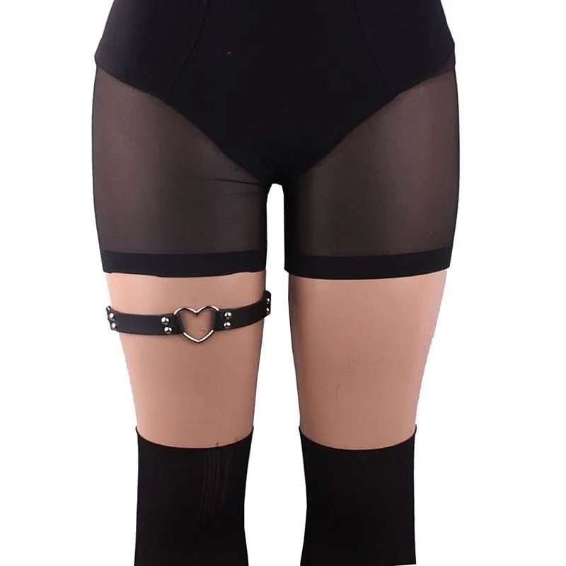 Leather Hand-studded Leg Loop Garter Belt
