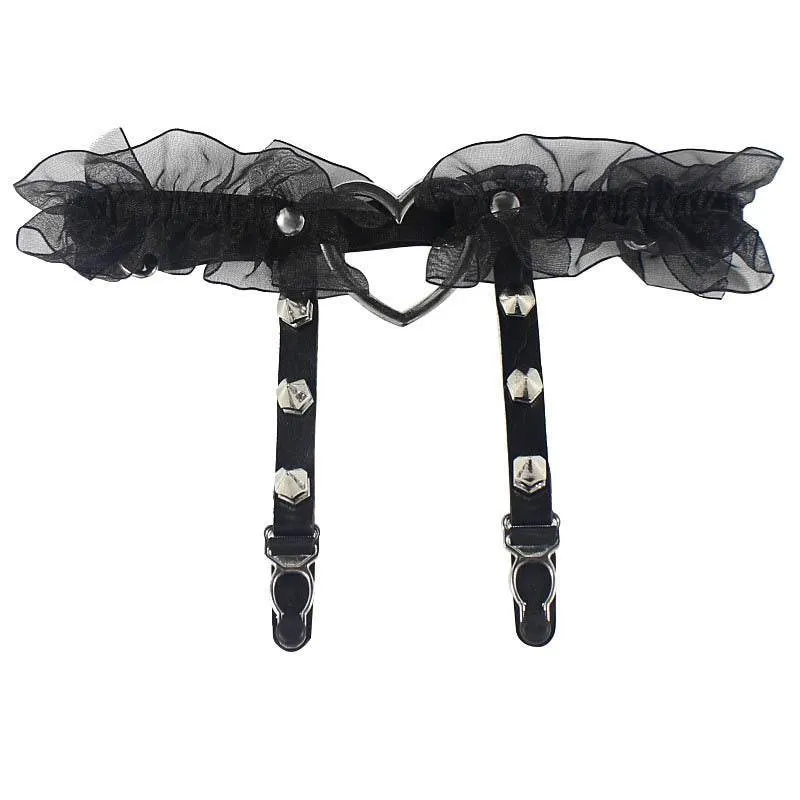 Leather Hand-studded Leg Loop Garter Belt