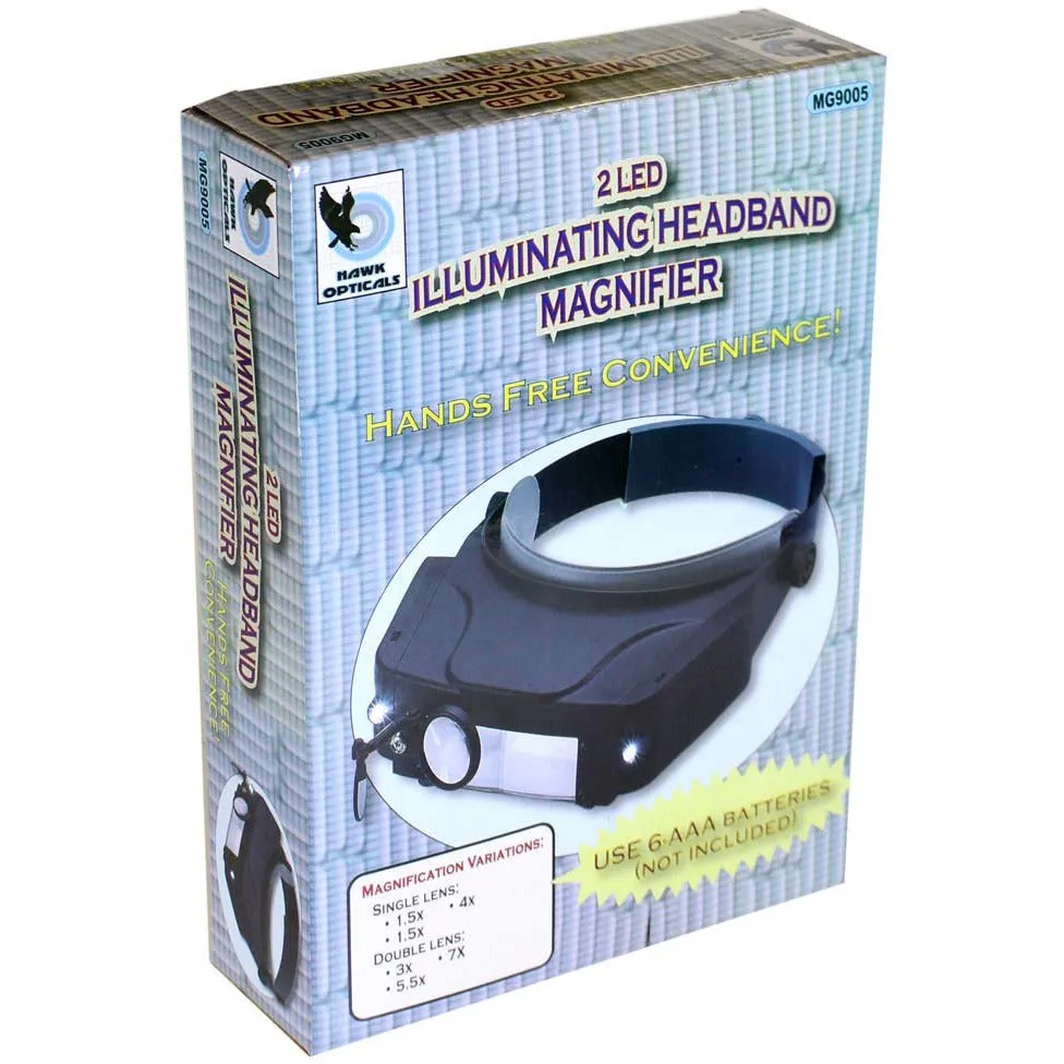 LED Illuminated Head Magnifier | 4 Lenses, Extra Swivel Down Lens  - MG-18329