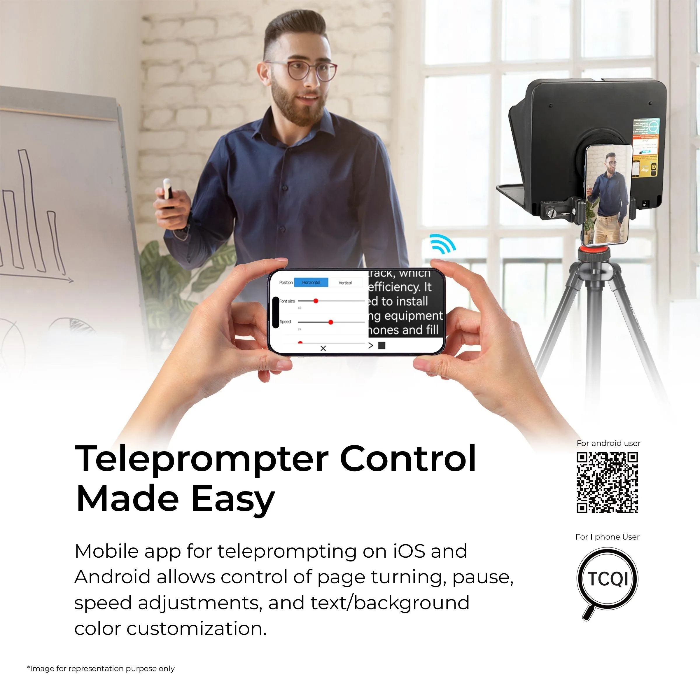 LENSGO TC7 8” Teleprompter for iPad Tablet Smartphone DSLR Camera w/Remote Control, APP Compatible with iOS & Android System for Online Teaching Vlog Live Streaming (TC7)