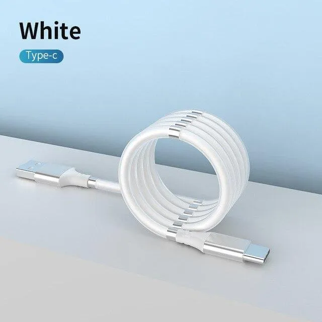 Magnetic Self Coiling USB Cable Flexible Durable Foldable Non-tangle Fast Charge Cables Micro Type-C