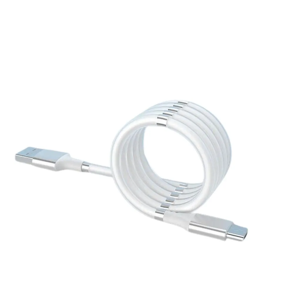 Magnetic Self Coiling USB Cable Flexible Durable Foldable Non-tangle Fast Charge Cables Micro Type-C