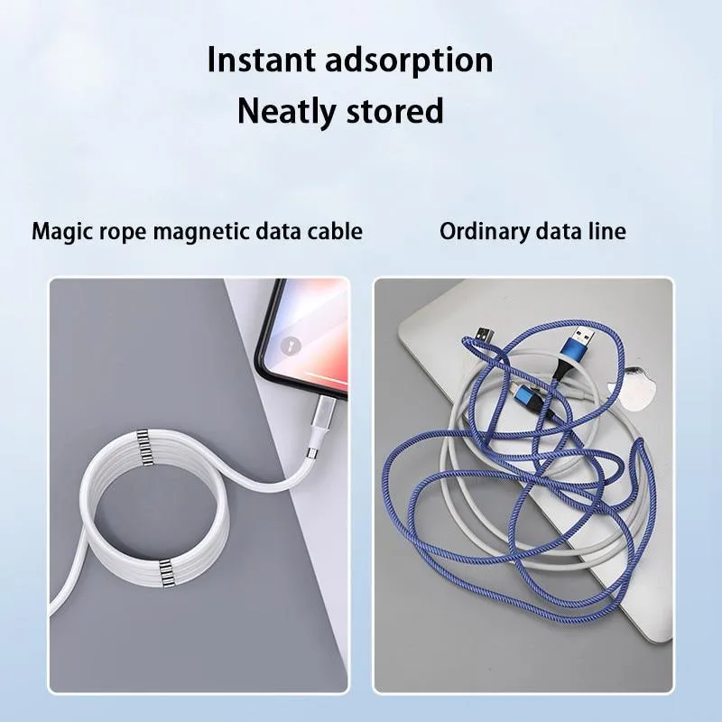 Magnetic Self Coiling USB Cable Flexible Durable Foldable Non-tangle Fast Charge Cables Micro Type-C