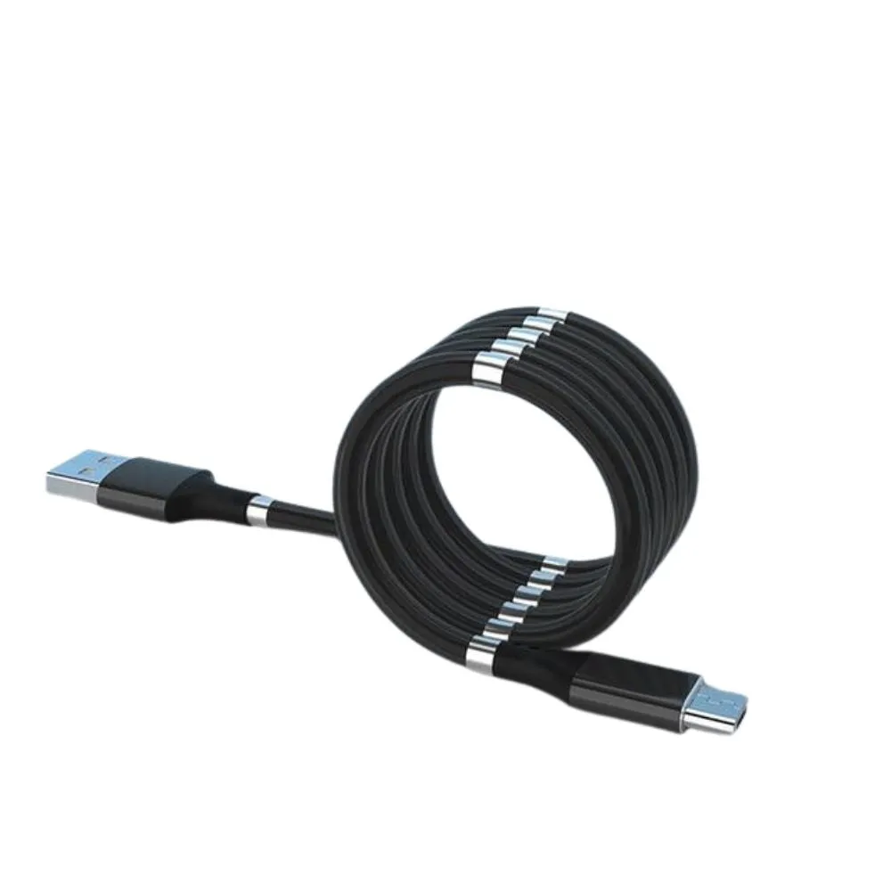Magnetic Self Coiling USB Cable Flexible Durable Foldable Non-tangle Fast Charge Cables Micro Type-C