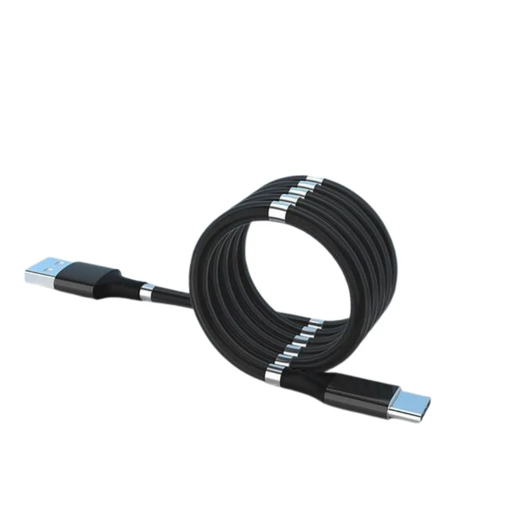 Magnetic Self Coiling USB Cable Flexible Durable Foldable Non-tangle Fast Charge Cables Micro Type-C