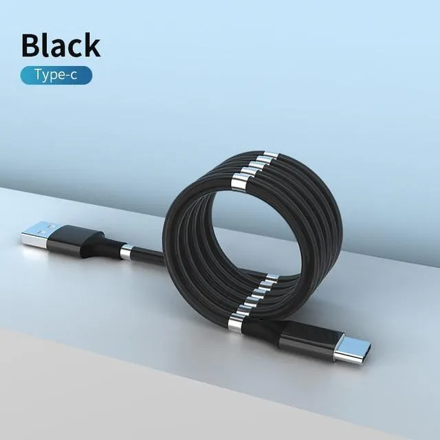 Magnetic Self Coiling USB Cable Flexible Durable Foldable Non-tangle Fast Charge Cables Micro Type-C