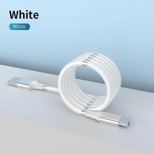 Magnetic Self Coiling USB Cable Flexible Durable Foldable Non-tangle Fast Charge Cables Micro Type-C