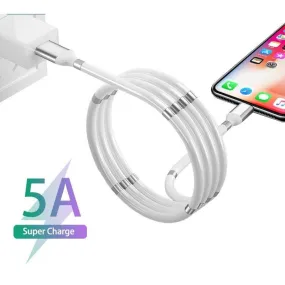 Magnetic Self Coiling USB Cable Flexible Durable Foldable Non-tangle Fast Charge Cables Micro Type-C