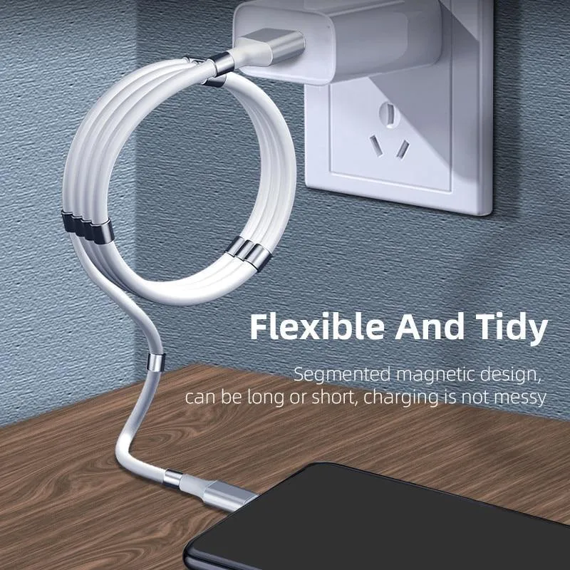 Magnetic Self Coiling USB Cable Flexible Durable Foldable Non-tangle Fast Charge Cables Micro Type-C