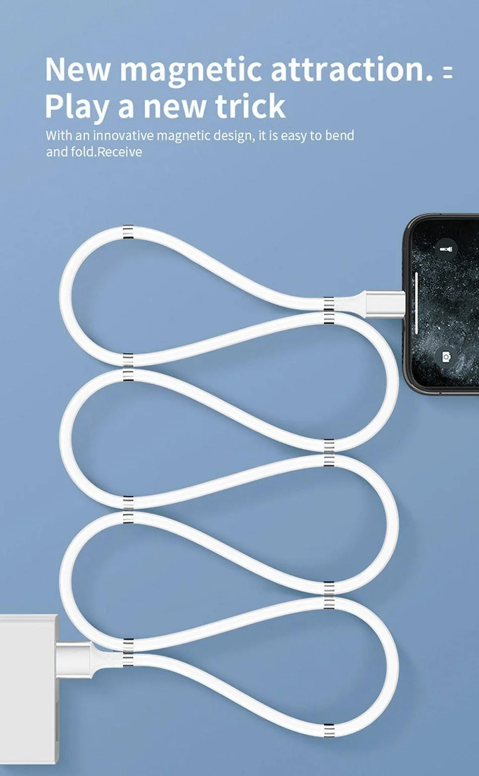 Magnetic Self Coiling USB Cable Flexible Durable Foldable Non-tangle Fast Charge Cables Micro Type-C