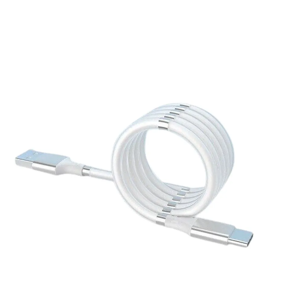 Magnetic Self Coiling USB Cable Flexible Durable Foldable Non-tangle Fast Charge Cables Micro Type-C