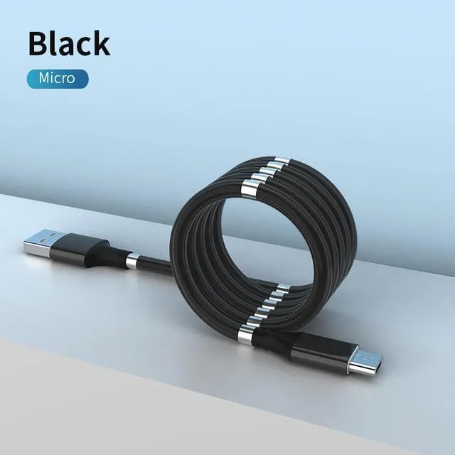 Magnetic Self Coiling USB Cable Flexible Durable Foldable Non-tangle Fast Charge Cables Micro Type-C
