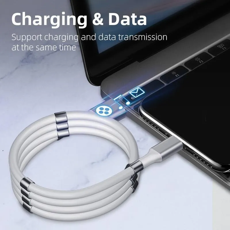 Magnetic Self Coiling USB Cable Flexible Durable Foldable Non-tangle Fast Charge Cables Micro Type-C