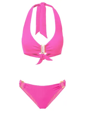 Melissa Top   Ring Trim Bottom in Shocking Pink Texture