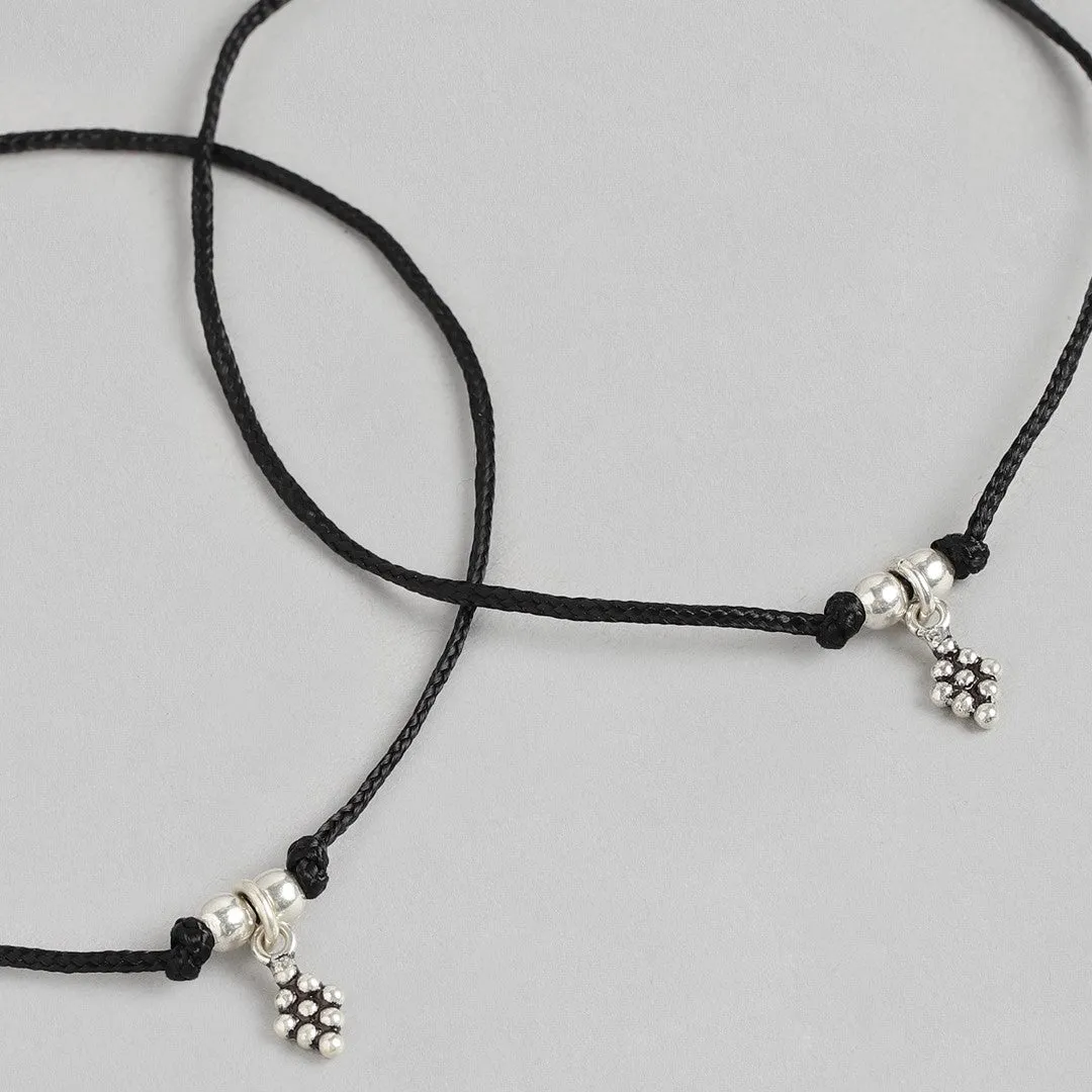 Minimal Rhodium Plated 925 Sterling Silver Thread Anklet