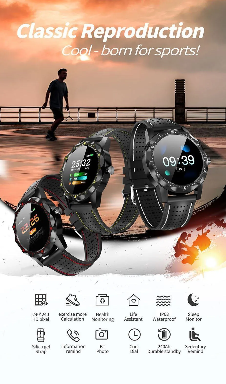 New Smart Watch IP68 Waterproof Heart Rate Activity Fitness Tracker Bluetooth Men Smartwatch For iPhone Android