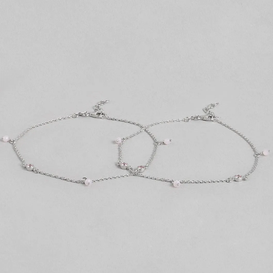 Pearl & Stone CZ 925 Sterling Silver Anklet