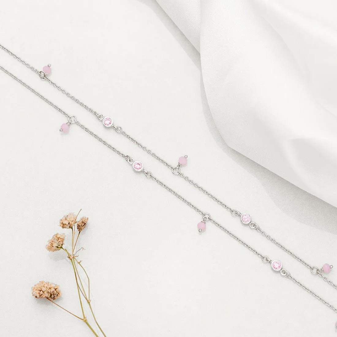 Pearl & Stone CZ 925 Sterling Silver Anklet